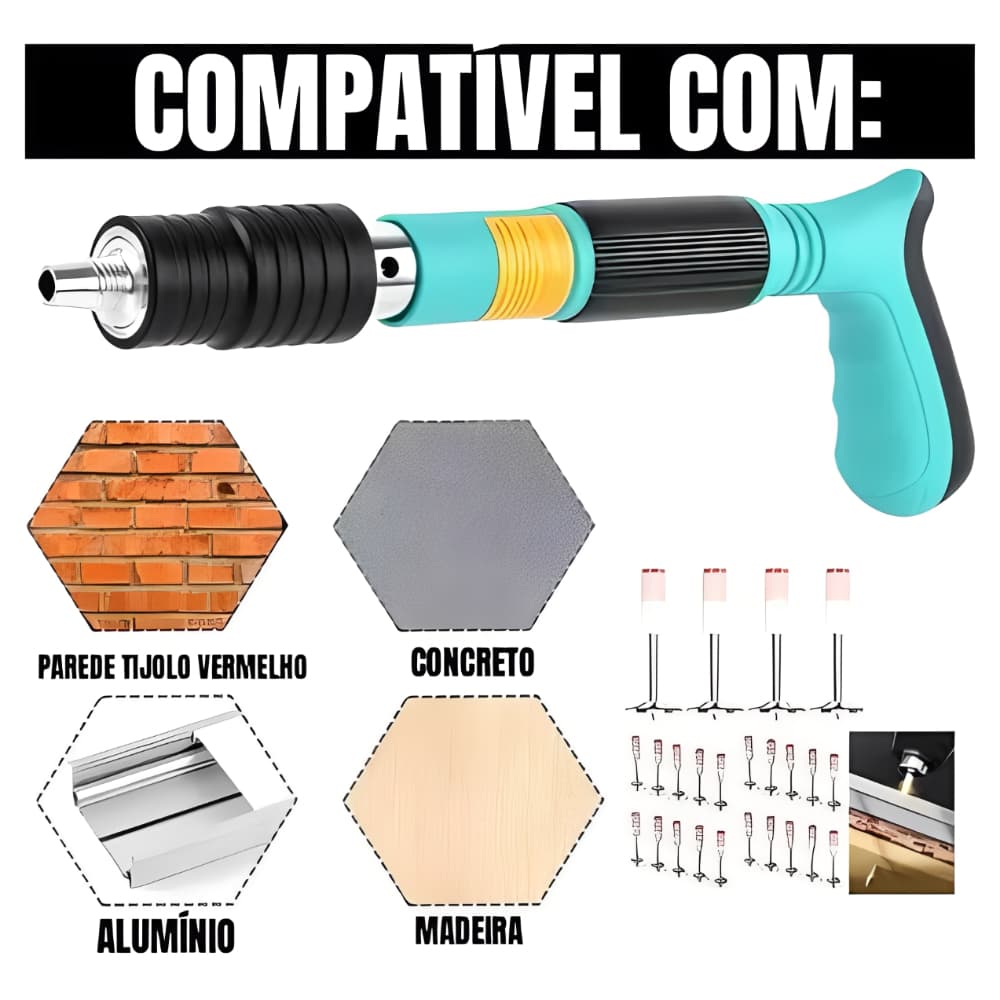 Kit Fixadora Finca Pino Pistola Profissional Ação Com 20 Pinos + 240 Pinos Pistola De Fixação De Ação Direta Finca Pinos