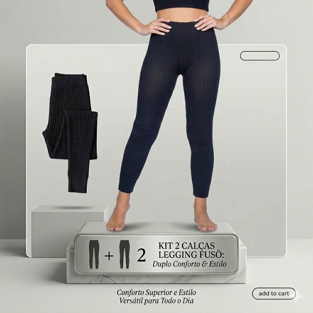 Kit 2 Calças Legging Térmica Feminina Fusô de Lã Canelada Segunda Pele Inverno Quentinha
