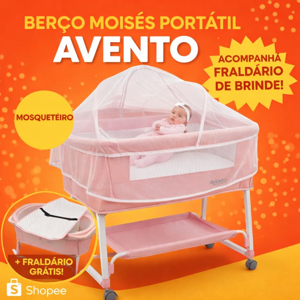 Berço Moisés Portátil Avento Ajustável Com Mosqueteiro E Colchão Macio Prático Enxoval Infantil Seguro Viagem