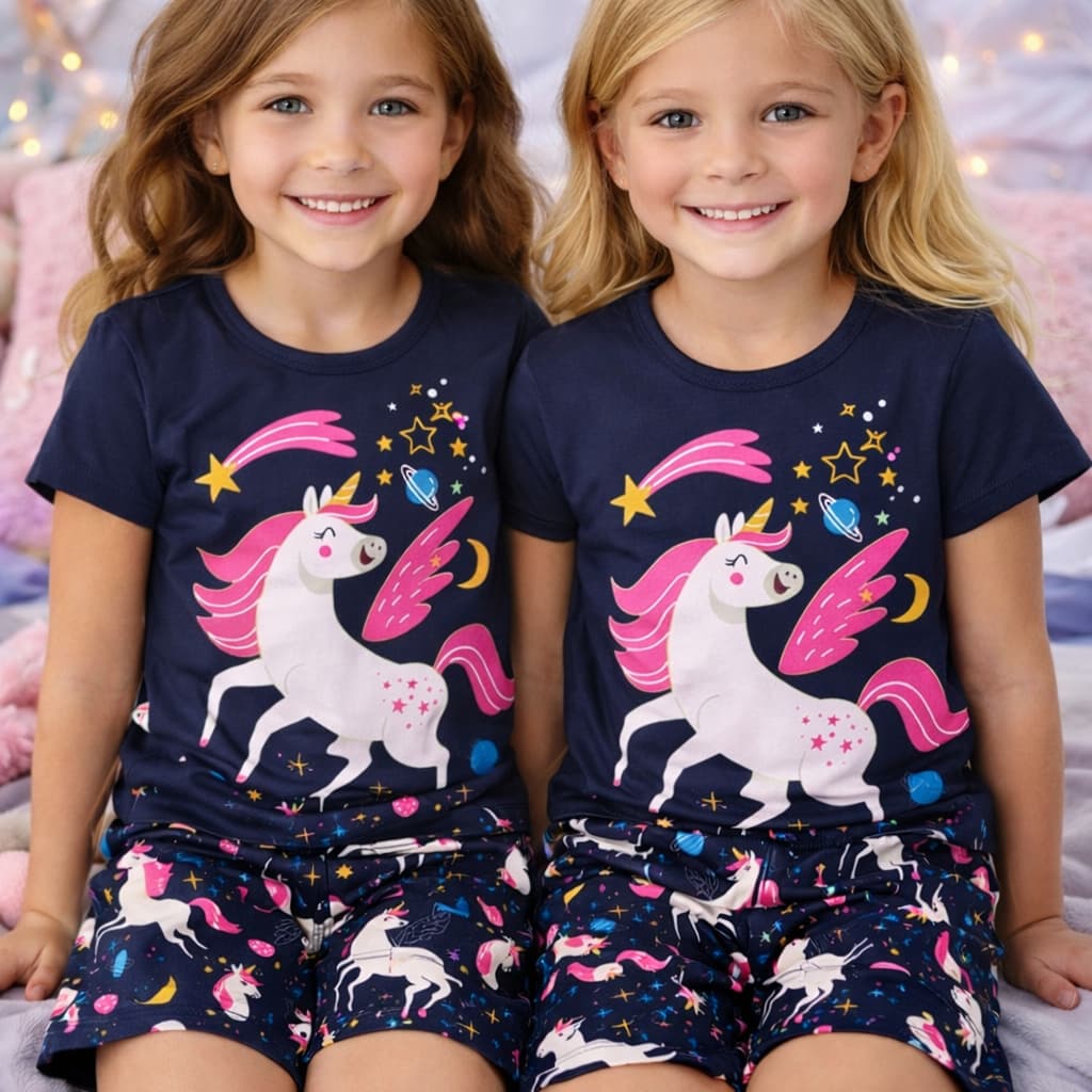 Kit com 2 Pijamas Infantil para Menina Estampa Delicada Brilha no Escuro Confortável e Divertido