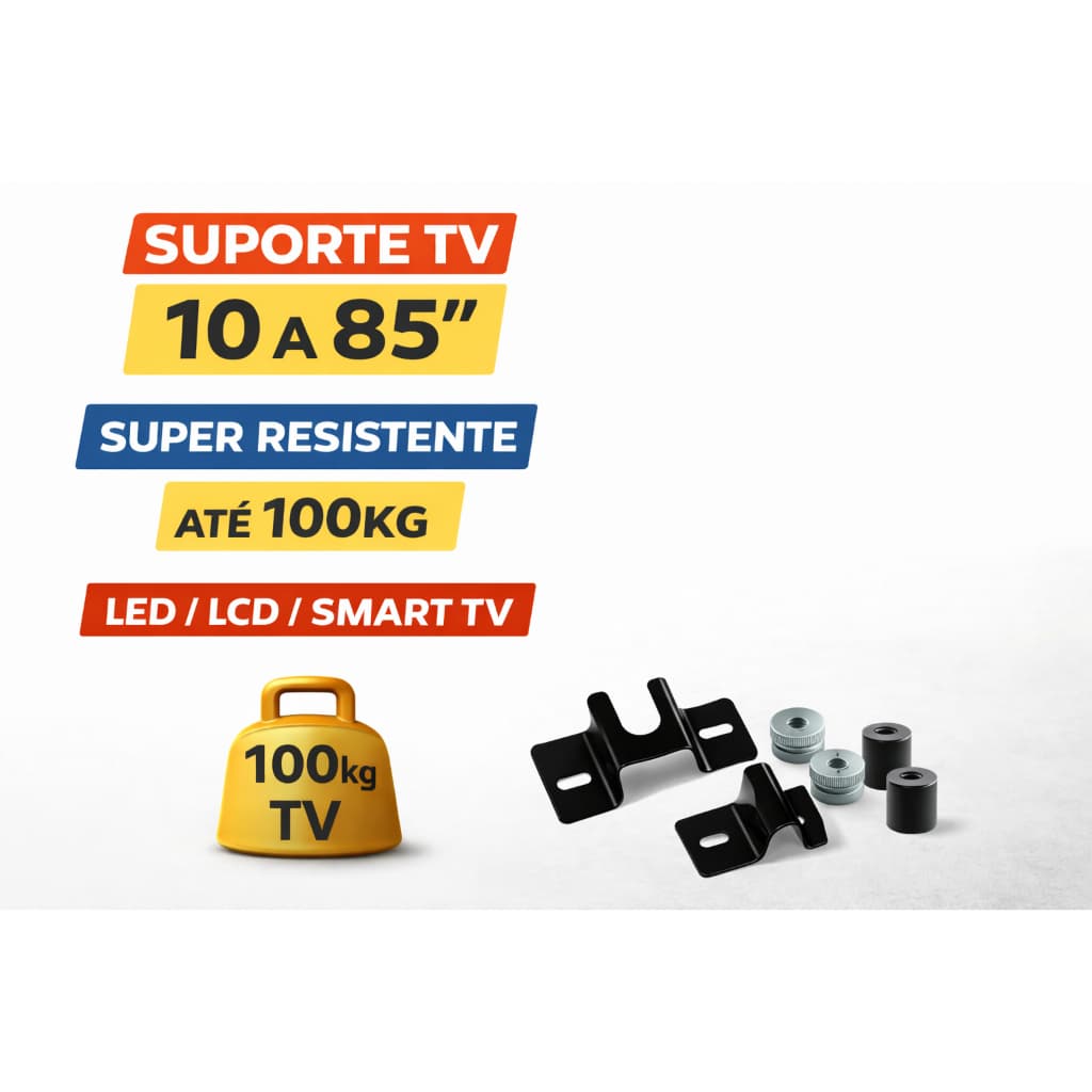 Suporte TV Fixo Universal 10 a 85 Polegadas LED LCD Smart TV Reforçado Fácil Instalação