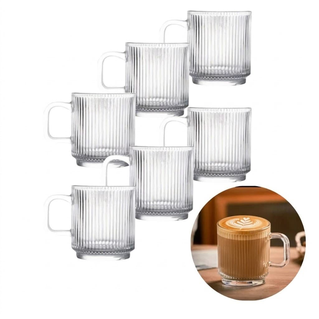 CONJUNTO 6 CANECAS EM VIDRO CANELADO 250ML
