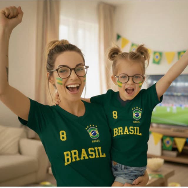 Camiseta Brasil Família | Camisa Brasil Pai Mãe Filho Filha | Kit Camiseta Brasil Copa Torcida | Look Família Brasil