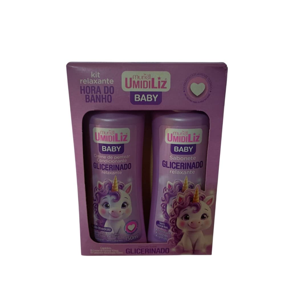 KIT Hora Do Banho Muriel Umidiliz Baby Roxo Creme Pentear 150ml +Sabonete liquido Relaxante 150ml