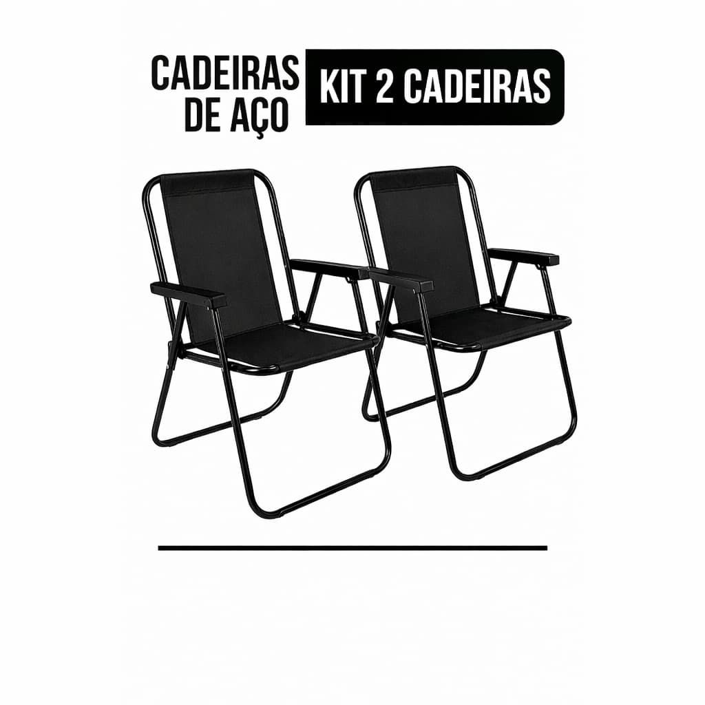 Kit 2 Cadeiras de Aço Pretas Dobráveis – Mor – Piscina, Resistência e Conforto em Dobro