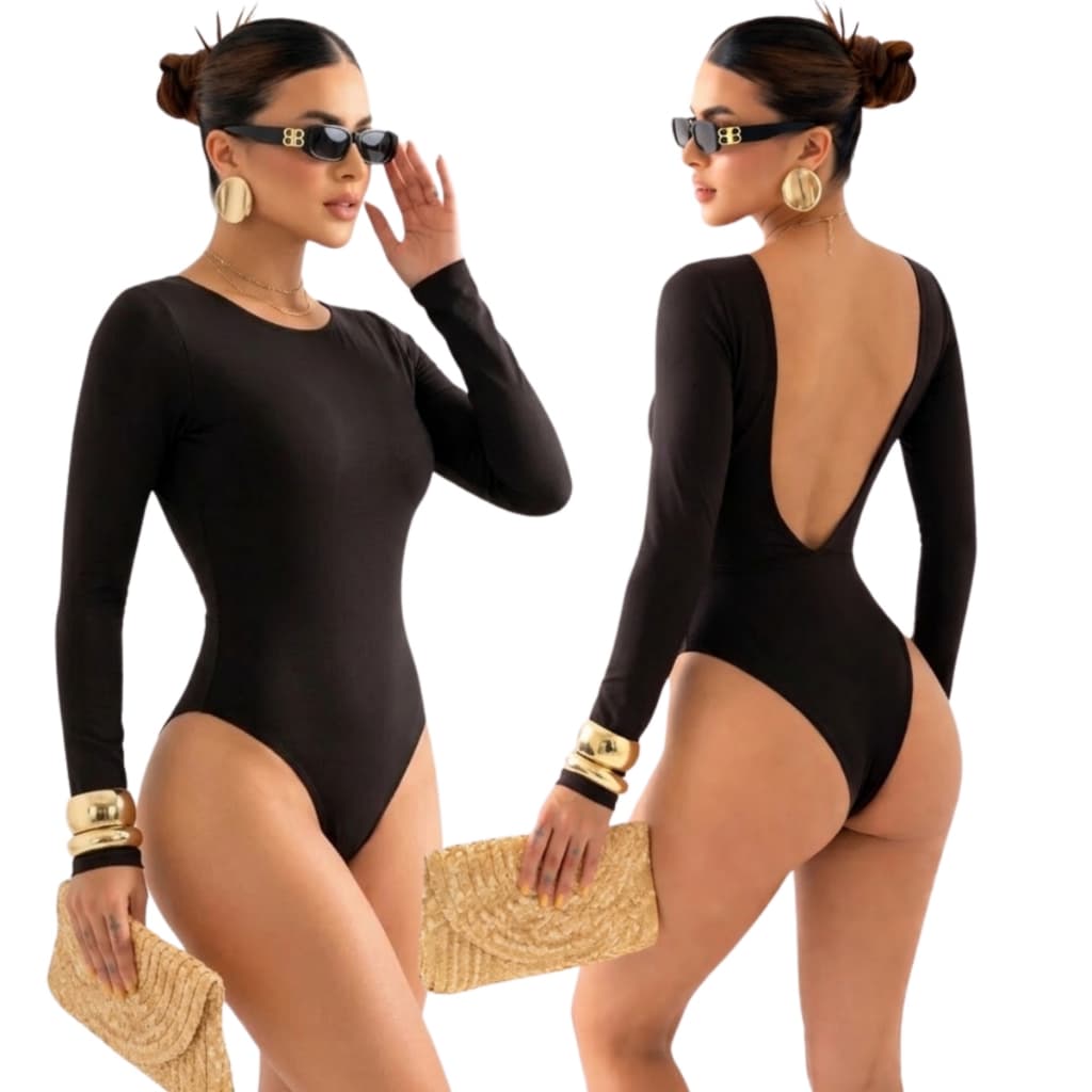 Body Maiô Feminino Manga Longa Modelador Proteção UV Frio Elegante