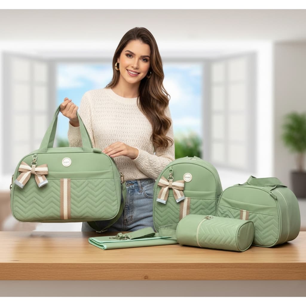 Kit Bolsa Mala Maternidade Menino/Menina 5 Peças Luxo