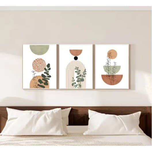 Kit com 3 Quadros Decorativos 60x40 Modernos | Decoração para Sala, Quarto Arte Botânica