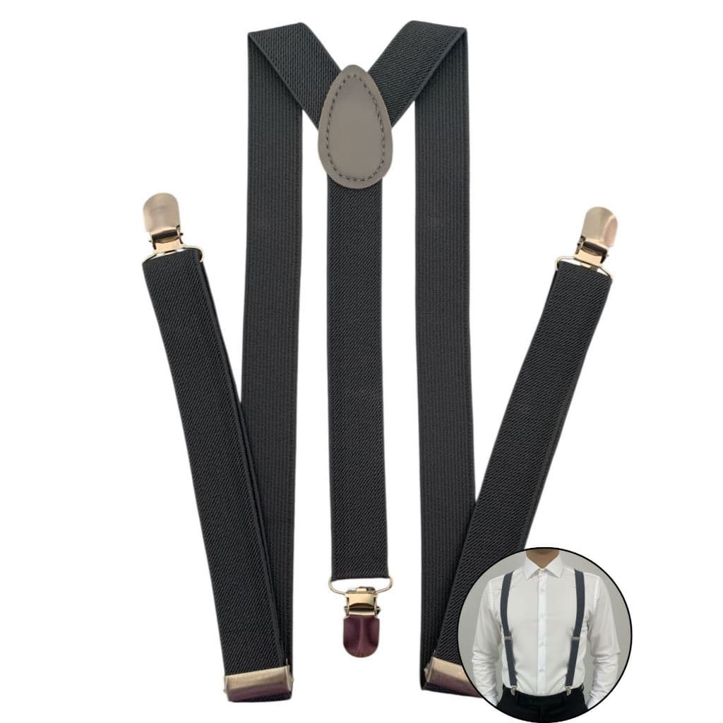 Suspensório Masculino Adulto 2,5cm Ajustável Unissex Cinza Chumbo Clássico Elegante Luxo Premium