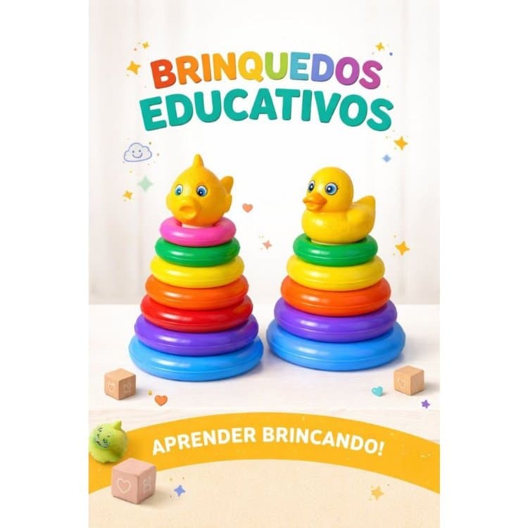 Torre de Argolas Brinquedo Didático Educativo Infantil com 5 ou 7 Argolas Coloridas a Escolher