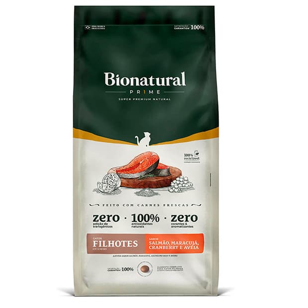 Ração Super Premium Bionatural Prime Gatos  Filhotes Salmão, Maracujá, Cranberry e Aveia 1,5Kg