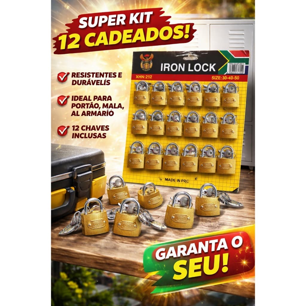 Kit 12  Cadeados Pequenos com Chave Cadeado de Segurança Portão Mala Armário