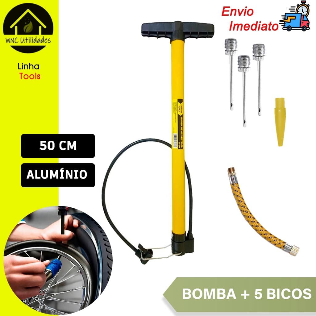 KIT Bomba de Ar + 5 bicos Para Encher Pneu Bicicleta Moto Bola Balão Piscina