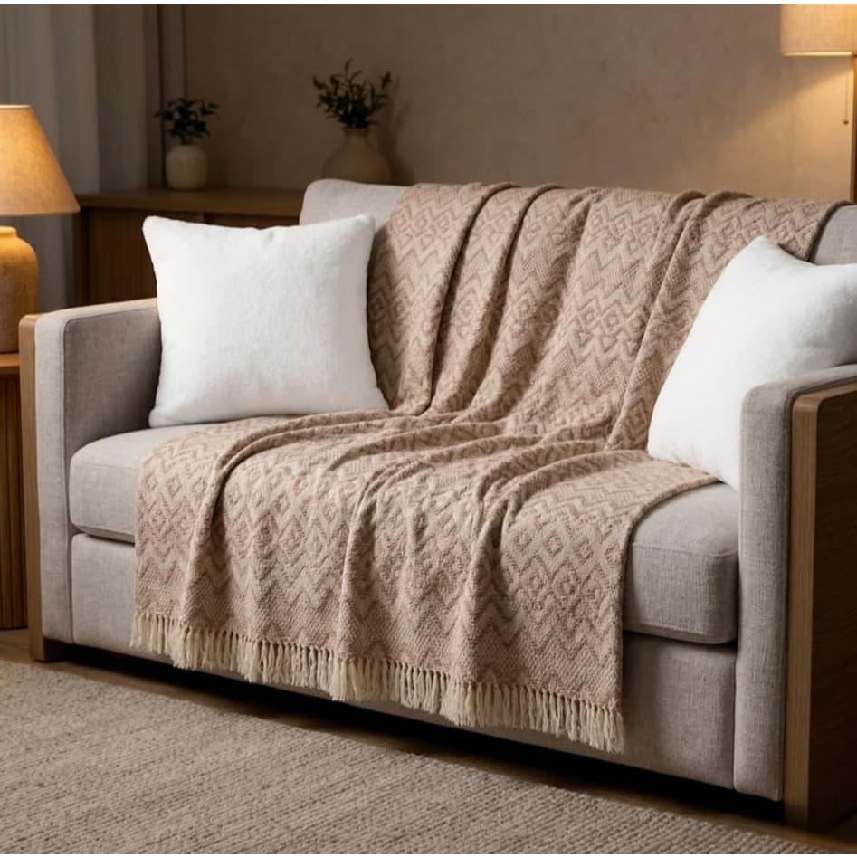 Manta Tambaba Sofá Algodão 2,40x1,80 Grande Decorativa Luxo Sala Premium Capa Protetora