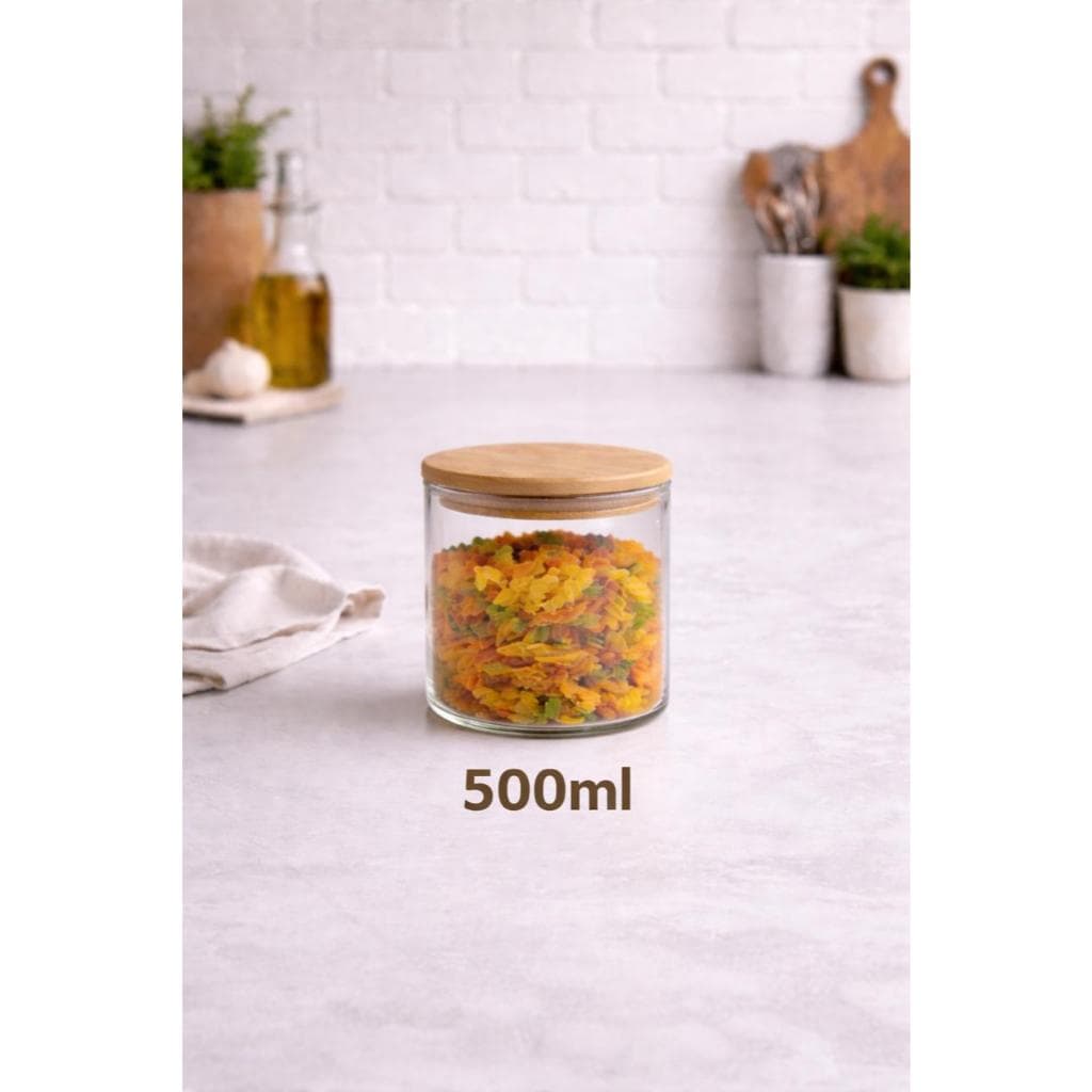 Pote de Vidro com Tampa de Bambu Hermética 500 ML para Mantimentos e Temperos | Porta Alimentos Cozinha Organizada