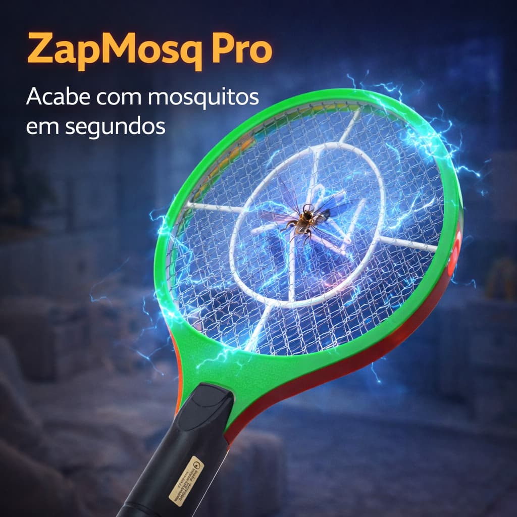 Raquete Mata Mosquito Elétrica Recarregável ZapMosq Pro | Mata Pernilongo Bivolt