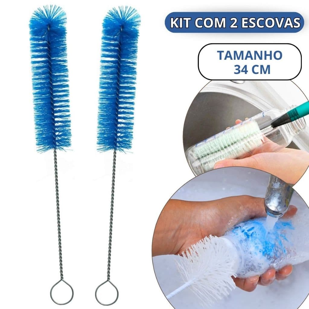 Kit 2 Escova P/ Lavar Garrafas Cerveja Mamadeira Nylon 34 Cm