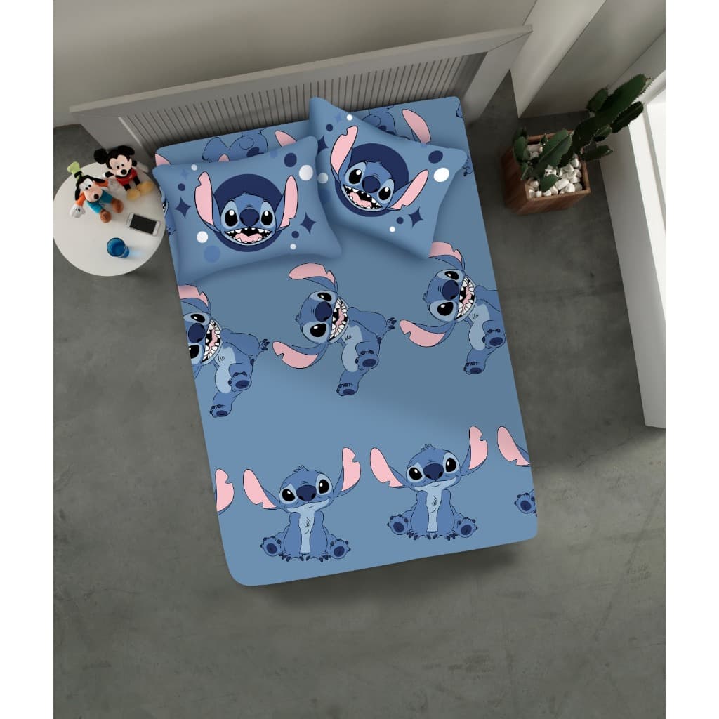 Jogo de Lençol Stitch Casal Disney Original Portallar - Malha 70% Algodão X 30% Poliéster