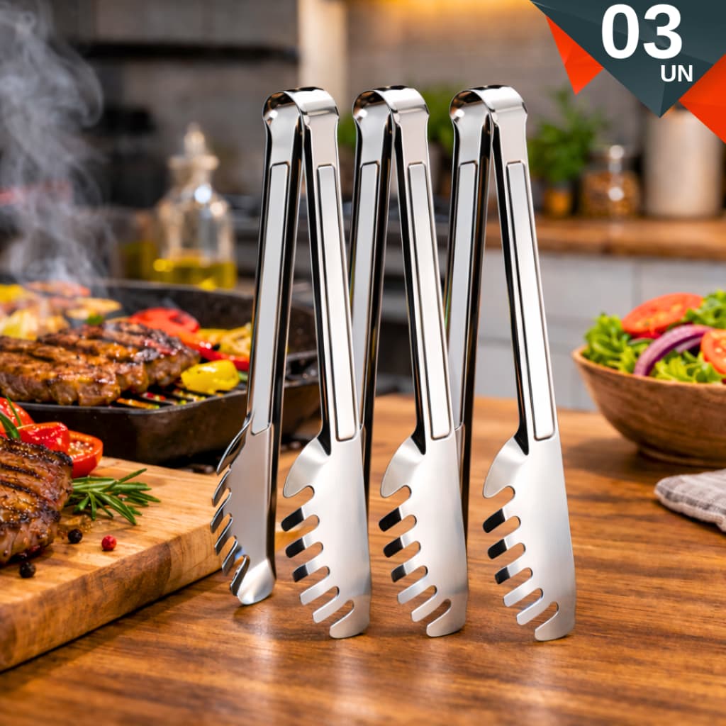 Kit 3 Pegador de Massas Pegador Universal Aço Inox Utensílios para Cozinha e Restaurantes Buffet