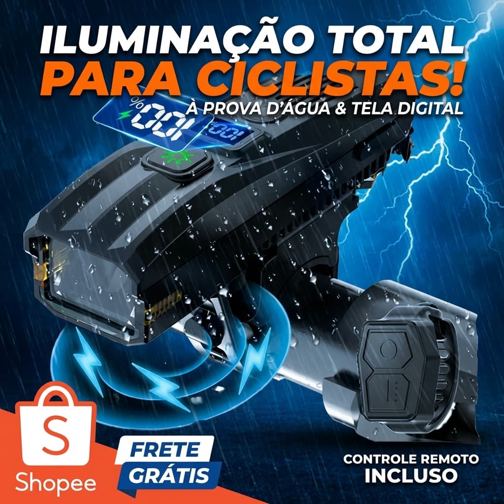 Lanterna Farol Bike Bicicleta Buzina Sinalizador Luz Led Potente Controle Remoto s/ Fio Recarregavel