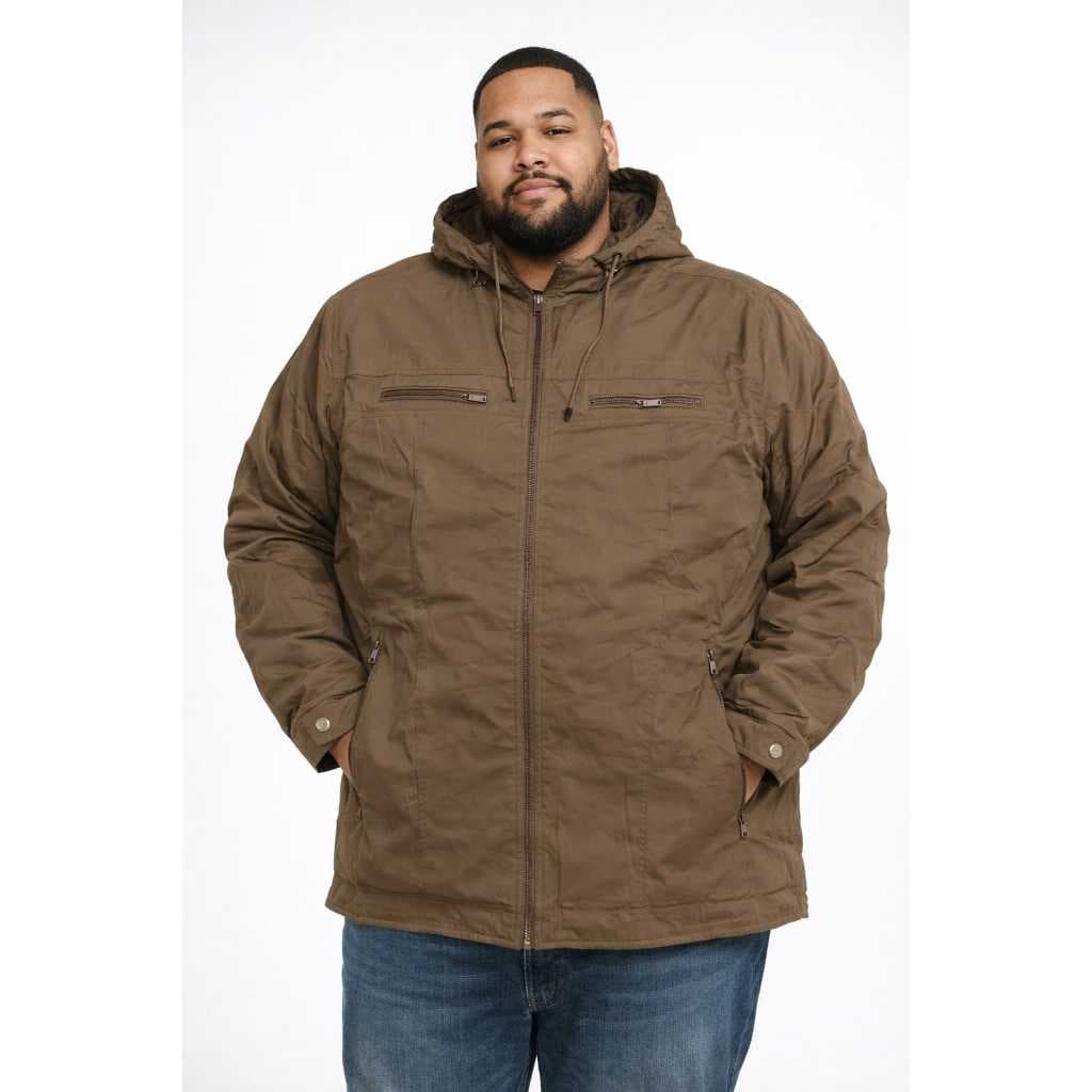 Jaqueta Masculina Plus Size em Tactel Forrado com Pelinho e Capuz Removivel