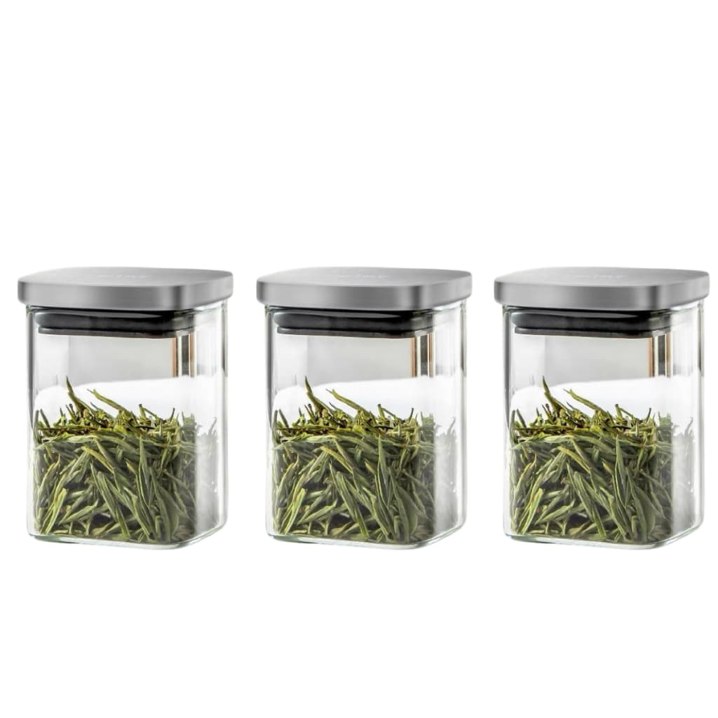 Kit Potes De Vidro Hermético 1000 ou 1200 ml Tampa Inox 3 Peças Quadrado
