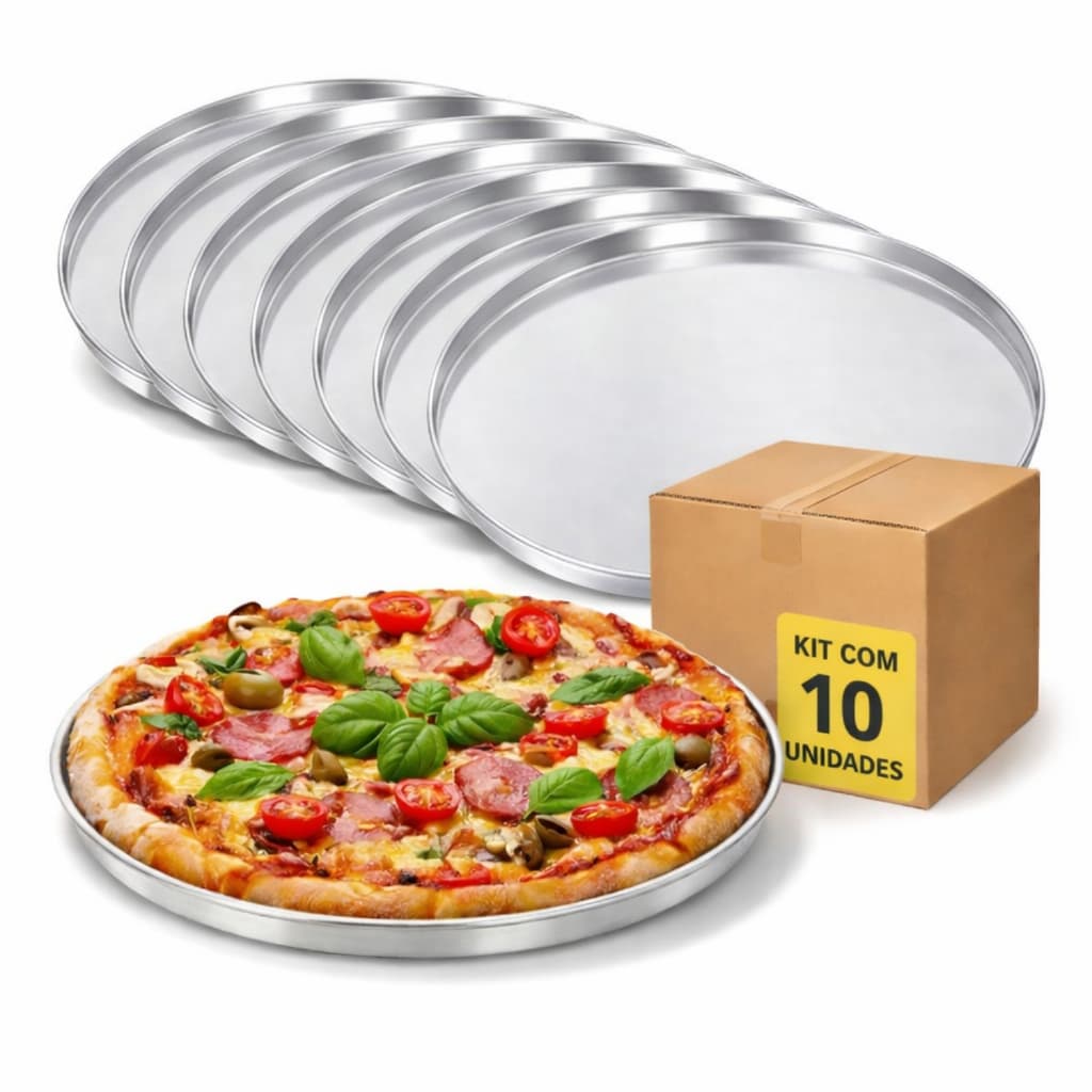 Kit 10 Formas de  Pizza  35 cm Com borda reforçada Alumínio Resistente