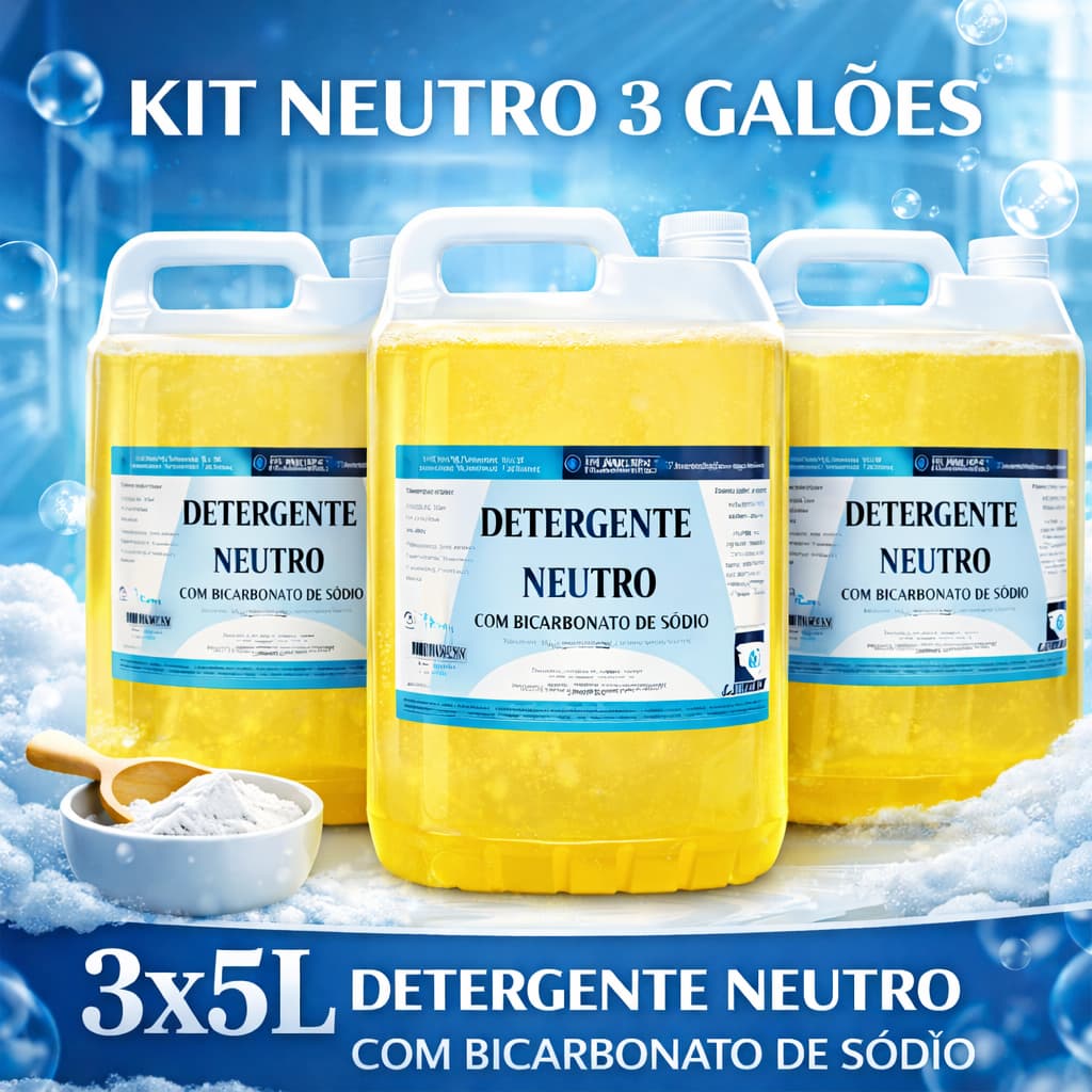 kit 3 galões Detergente Neutro Desengordurante com Bicarbonato de Sódio
