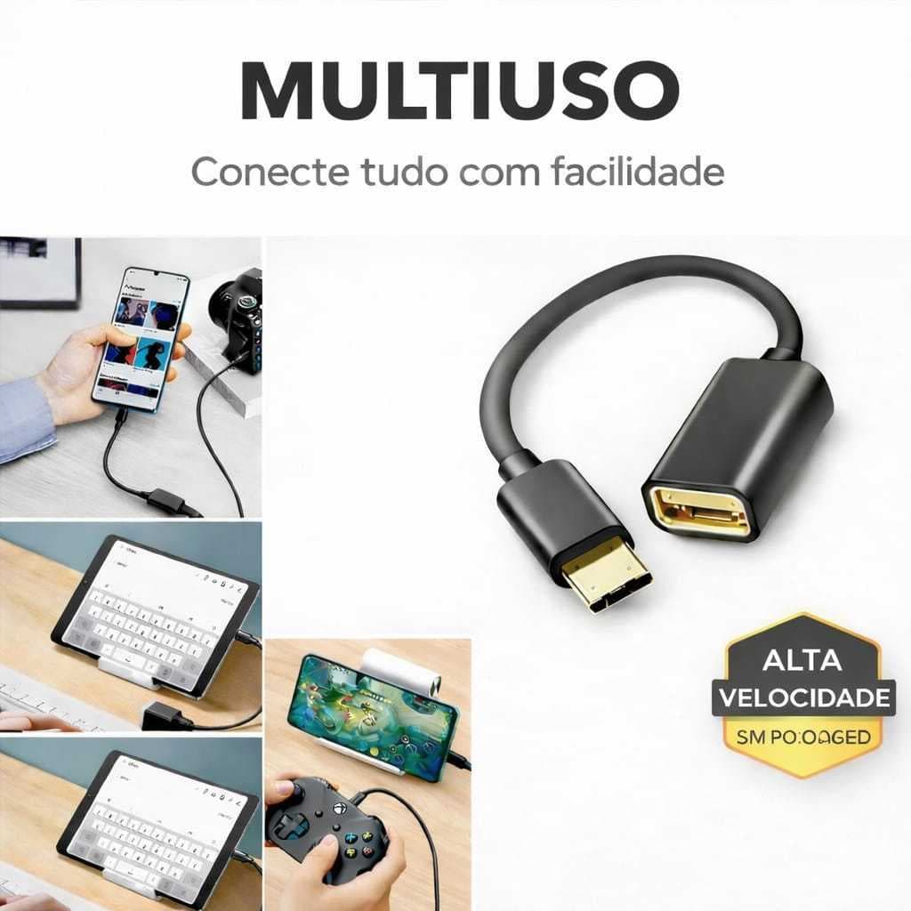 Cabo Adaptador OTG Type-C USB 2 Unidades - Conexão Versátil e Compatível com OTG