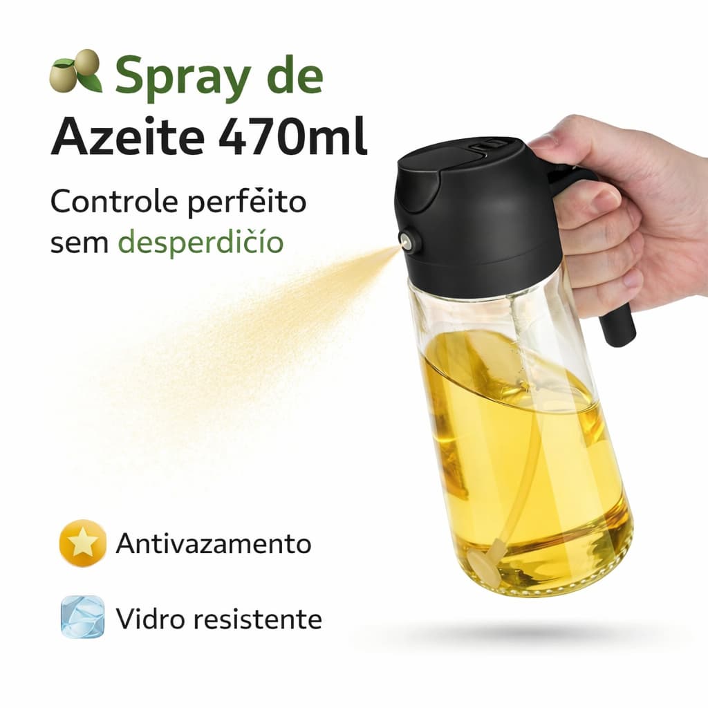 Borrifador Spray de Azeite 470ml Vidro Galheteiro Dosador Óleo Vinagre Cozinha Airfryer Churrasco Antivazamento