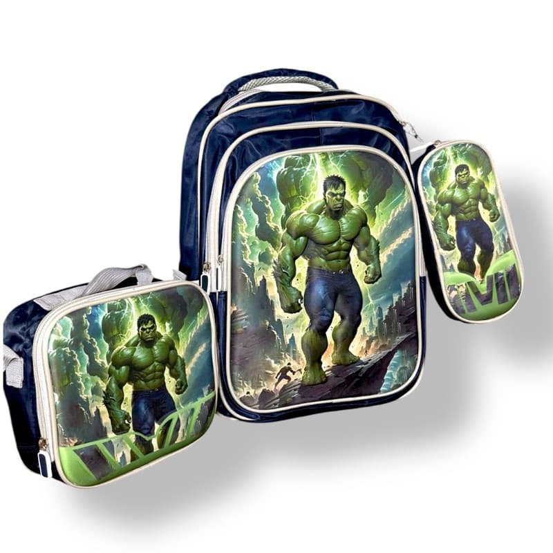 Kit Mochila Escolar Infantil Hulk Kit mochila grande Costas Lancheira Térmica e Estojo 3D