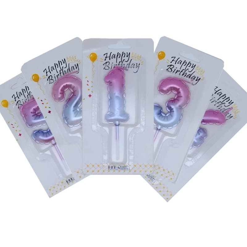 Kit 2 Velas de Aniversário Estilo Balão Número Degradê Rosa/Azul