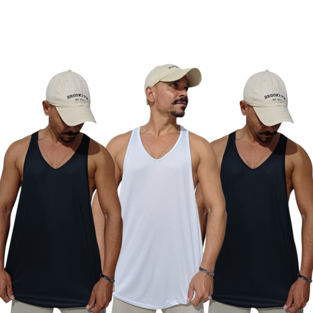 Kit 3 Regatas dry fit treino masculina Cavada Academia PERFORMANCE PREMIUM - Alta Absorção e Secagem