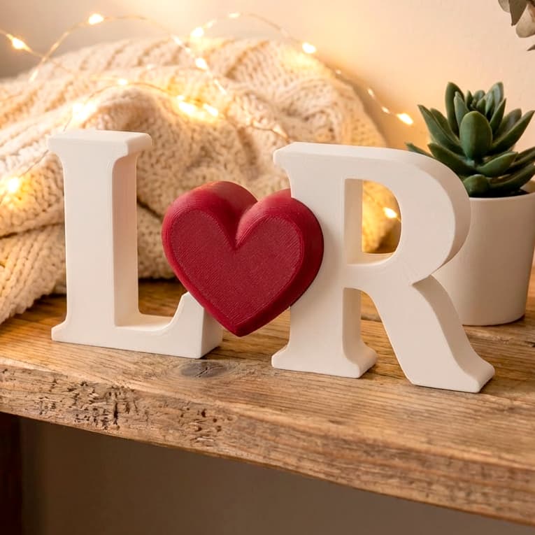 Par de Letras com Coração 3D Amor | Letreiro Romântico Decorativo | Casal Decoração Quarto Mesa
