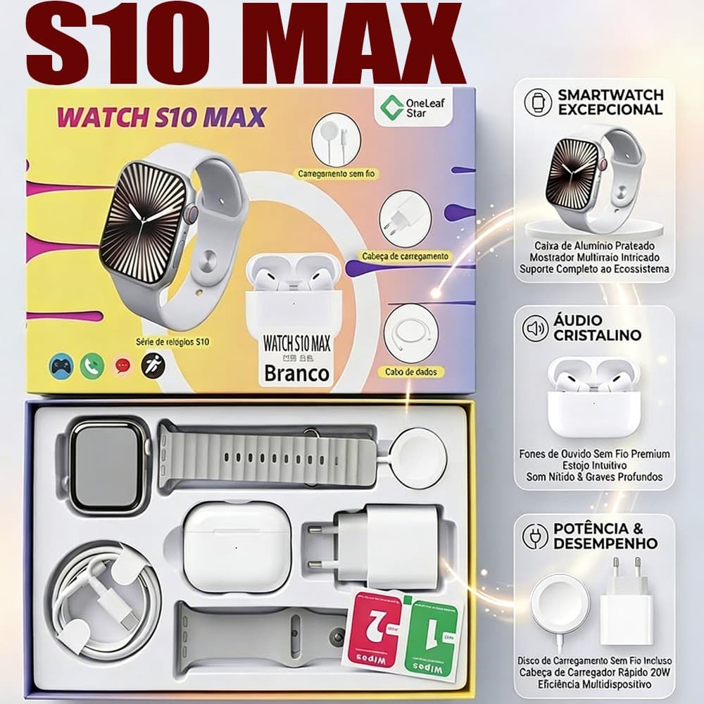 2026 Nova WATCH S10 MAX Série 10 Smartwatch  Carga Sem Fio 9 em 1