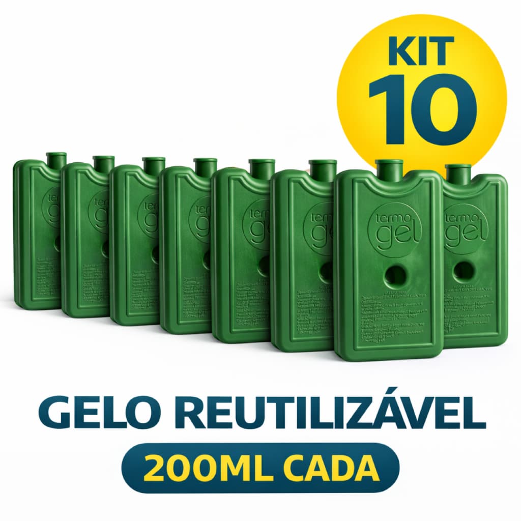 Kit 10 Placa Gelo Reutilizável Artificial 200 Ml Termogel Ideal Cooler Bebidas Bolsa Térmica