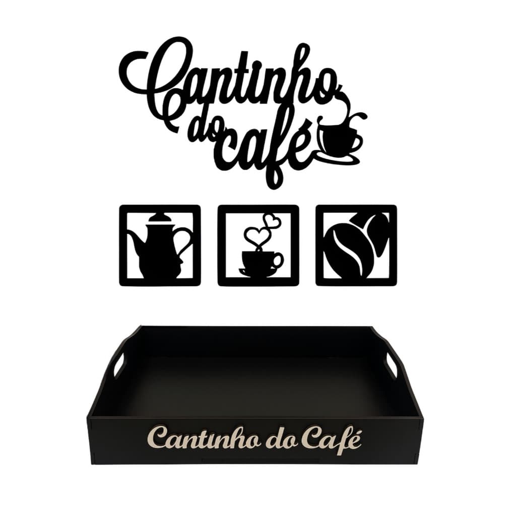 Bandeja Cantinho do Café com 3 Quadrinhos Decorativos – Bandeja de Café da Manhã Decorativa