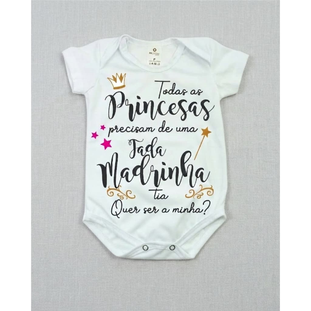 Body Bebê Personalizado Convite Padrinhos Batismo - Tia e Tio Madrinha e Padrinho