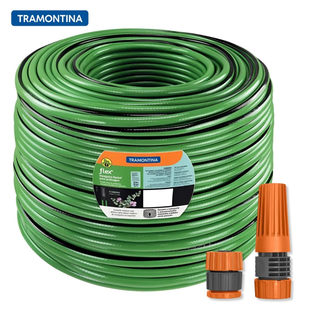Mangueira para Jardim Quintal Flexível Tramontina Flex Até 35 Metros + Esguicho/Engate