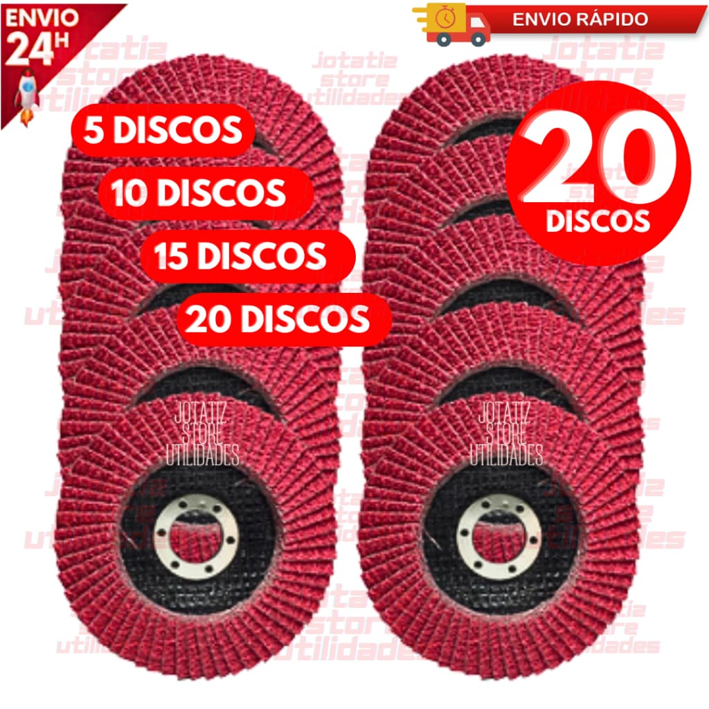 Jogo Discos Flap 20/15/10/5 Desbaste Lixamento Rebolo Abrasivo 4.1/2'' 115mm 40 60 80 100 Grãos