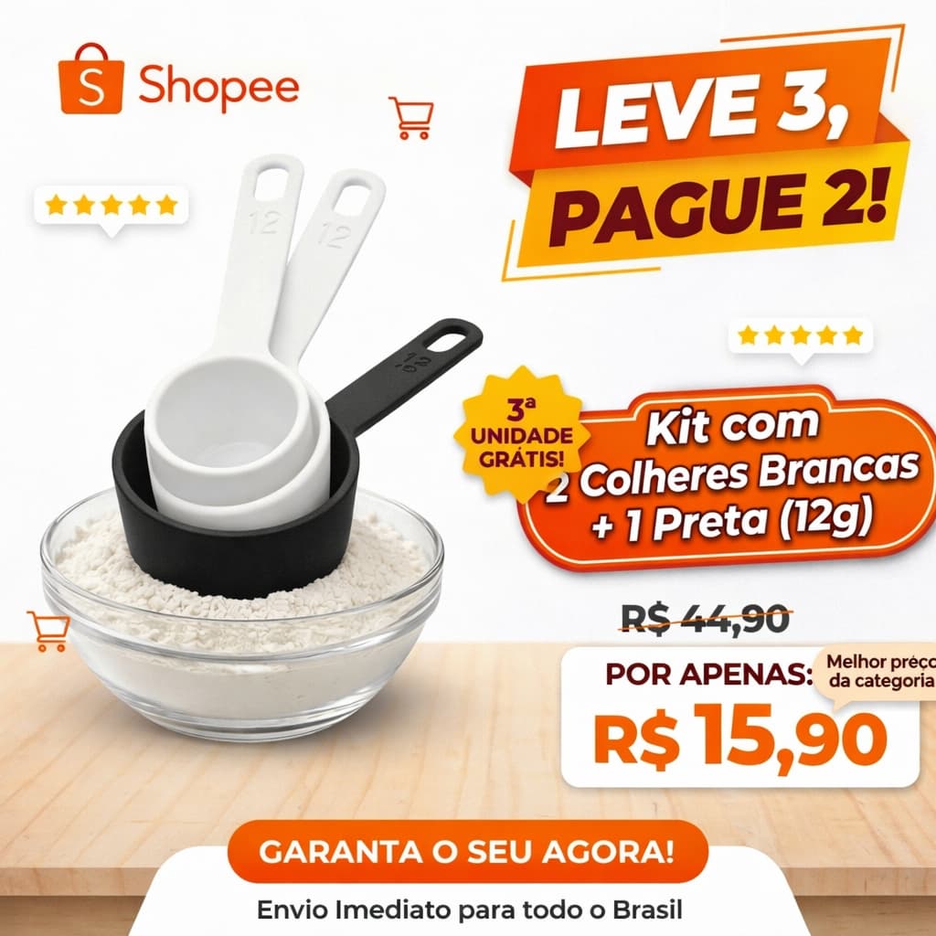 Leve 3 Pague 2 Colher Medidora 12g Profissional Dosagem Precisa – Dosador para Creatina, Suplementos, Café e Açúcar