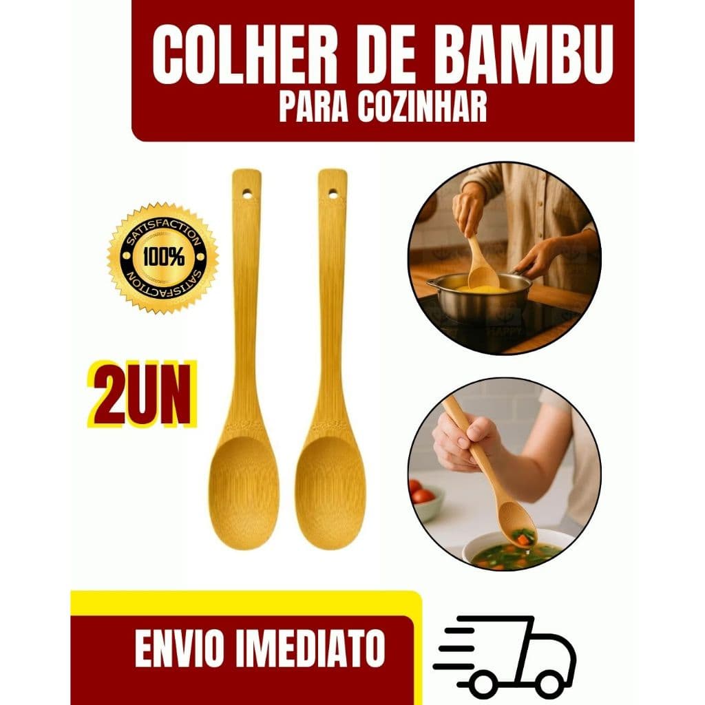 Colher de Bambu 30cm Resistente para Cozinha (Não Risca Panela)