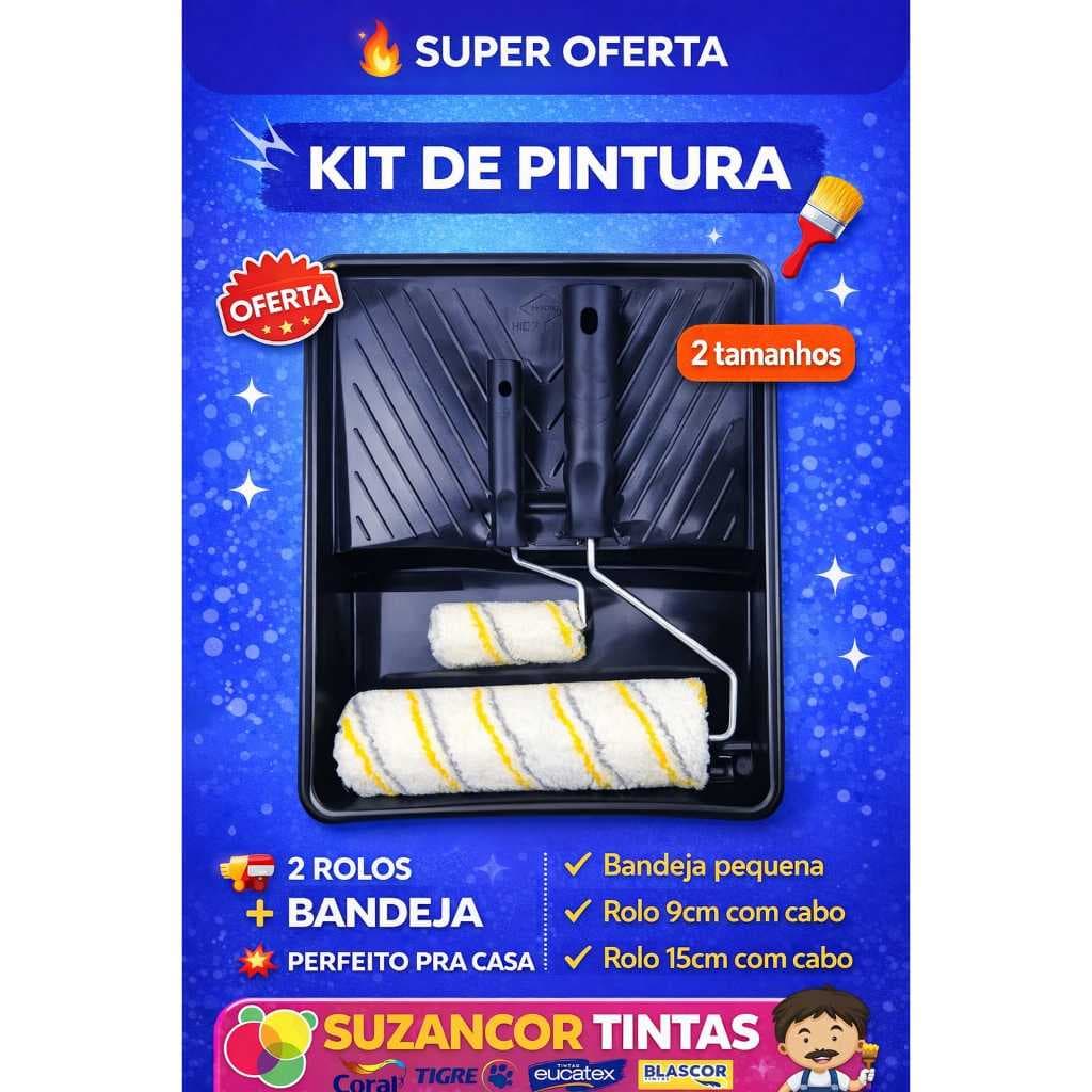 Kit Básico Pequeno para Pintura com 3 Itens *rolos de 9 e 15 cm