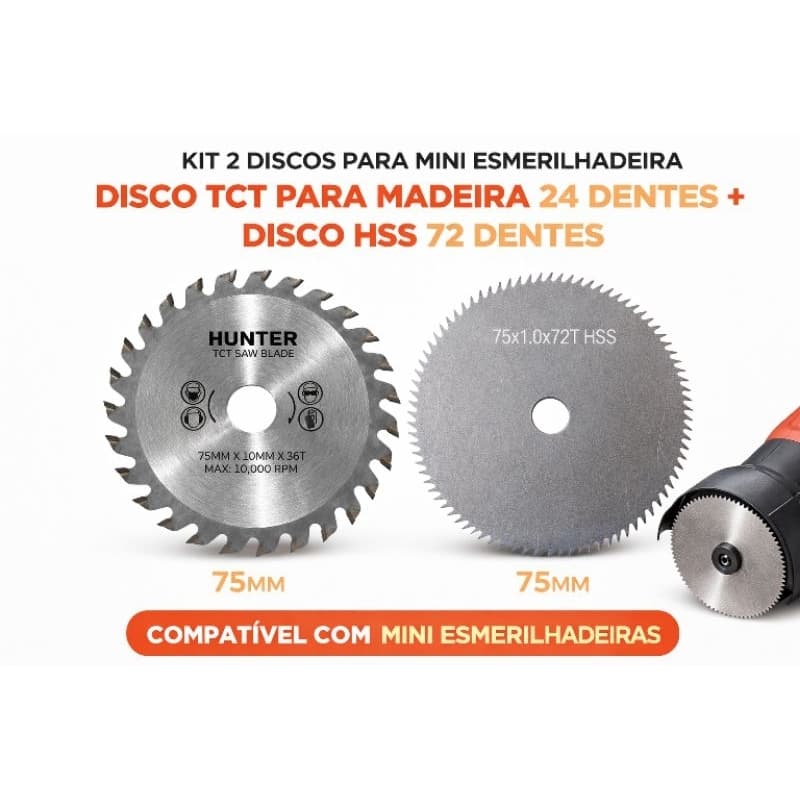 Kit 2 Discos de Serra 75mm – Madeira 24 Dentes + 72 Dentes Corte Preciso Mini Esmerilhadeira - 3 polegadas