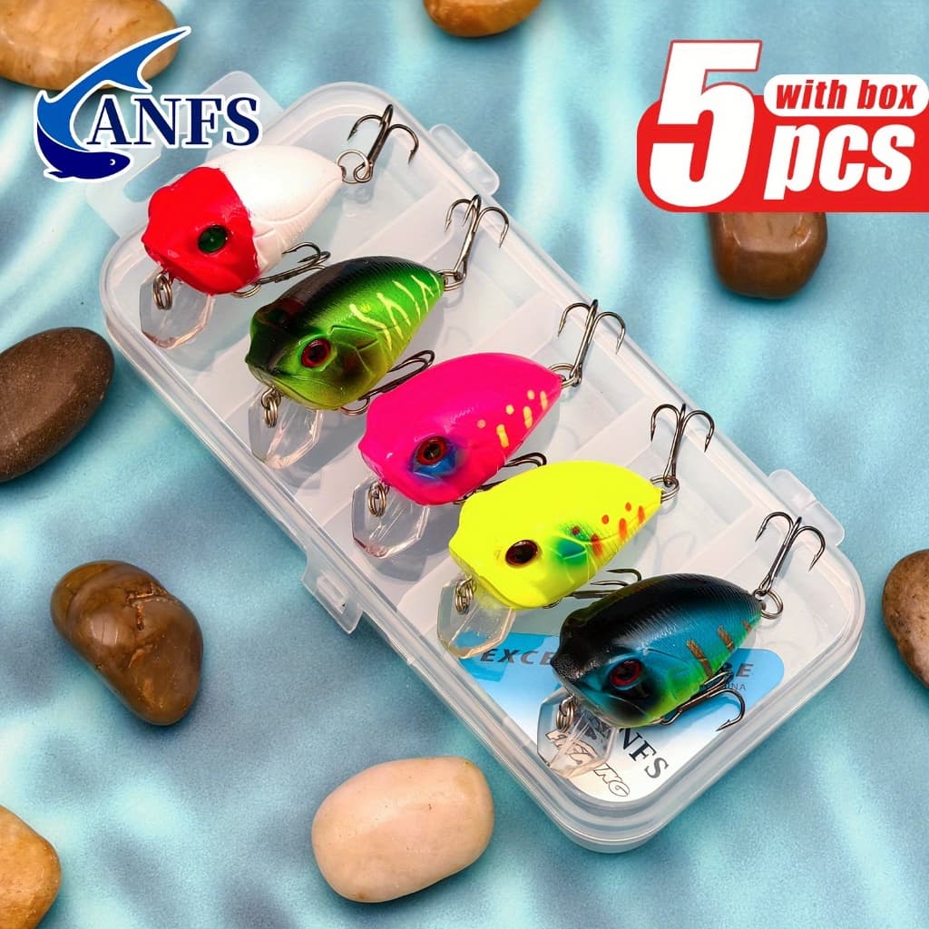 KIT COM 5 ISCA ARTIFICIAL MEIA ÁGUA MINI CRANK 4.5CM 8G COM RATTLIN ULTRA LIGHT P/ PESCA TUCUNARÉ
