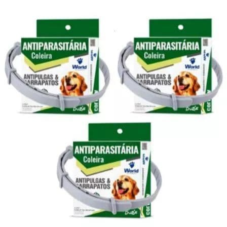 03 Coleiras Cães Antipulgas E Carrapatos Dugs 56cm World Dug's
