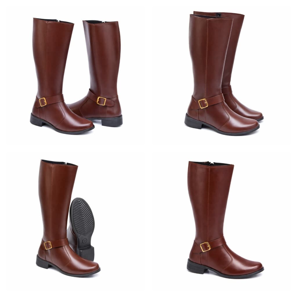 Bota Montaria Feminino Cano longo Fivela Lateral Solado Borracha Anti Impacto Flexível Forrada Promocional