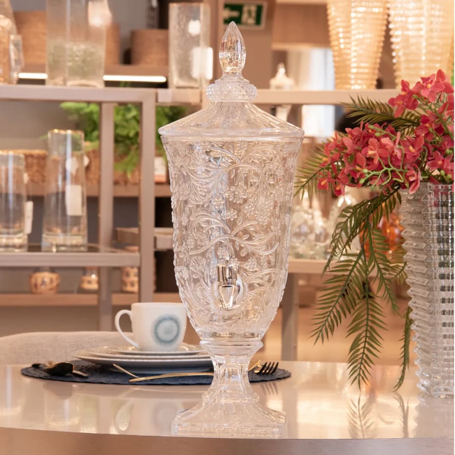 Suqueira de Vidro com Pé e Tampa 2L Floratta | Elegante e Funcional para Servir Bebidas – Wolff