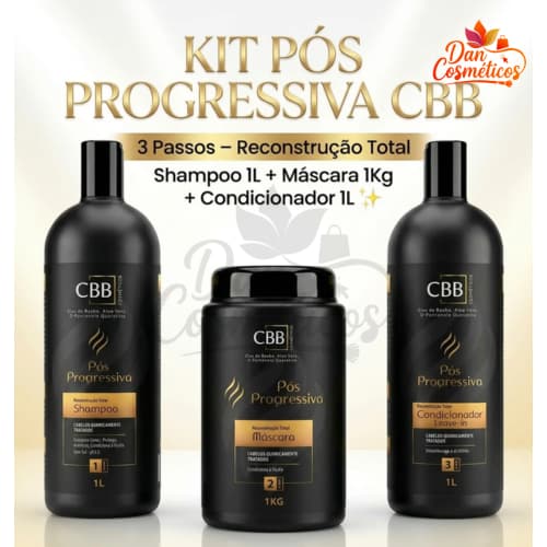UN ou KIT PÓS PROGRESSIVA CBB-3 Passos Shampoo 1L Máscara 1Kg-Condicionador 1L-Prolongue o Efeito Liso+Reconstrução