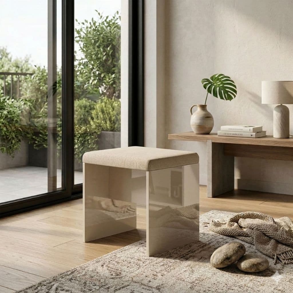 Puff Estofado Premium Acabamento Brilhante Luxo / Premium para Sala de Estar Decoração de Interiores Off White